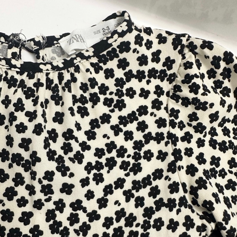 Zara Black and White Floral Kids Dress - Picture 2 of 3